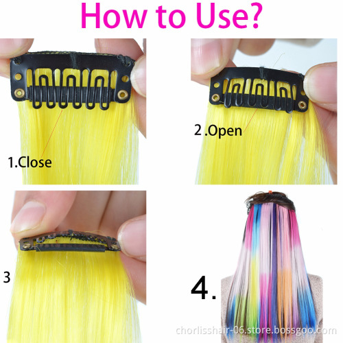Wholesale 22'' Long Straight Ombre Clip In One Piece Hairpieces Synthetic Hairpieces Highlight Hair Extension For women